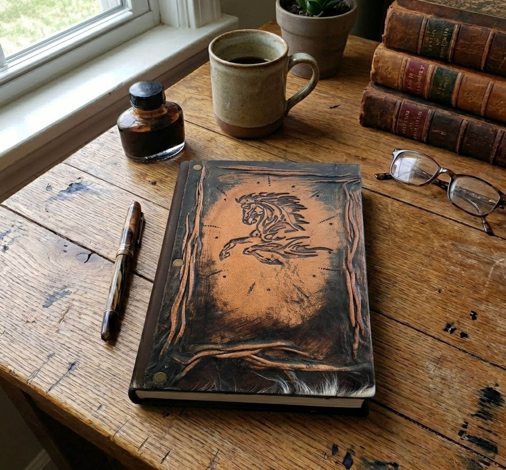 ML Marcaleather - Wholesale Journal/Diary - Horse Engraved Leather Diary Journal With Free Leather Pen2