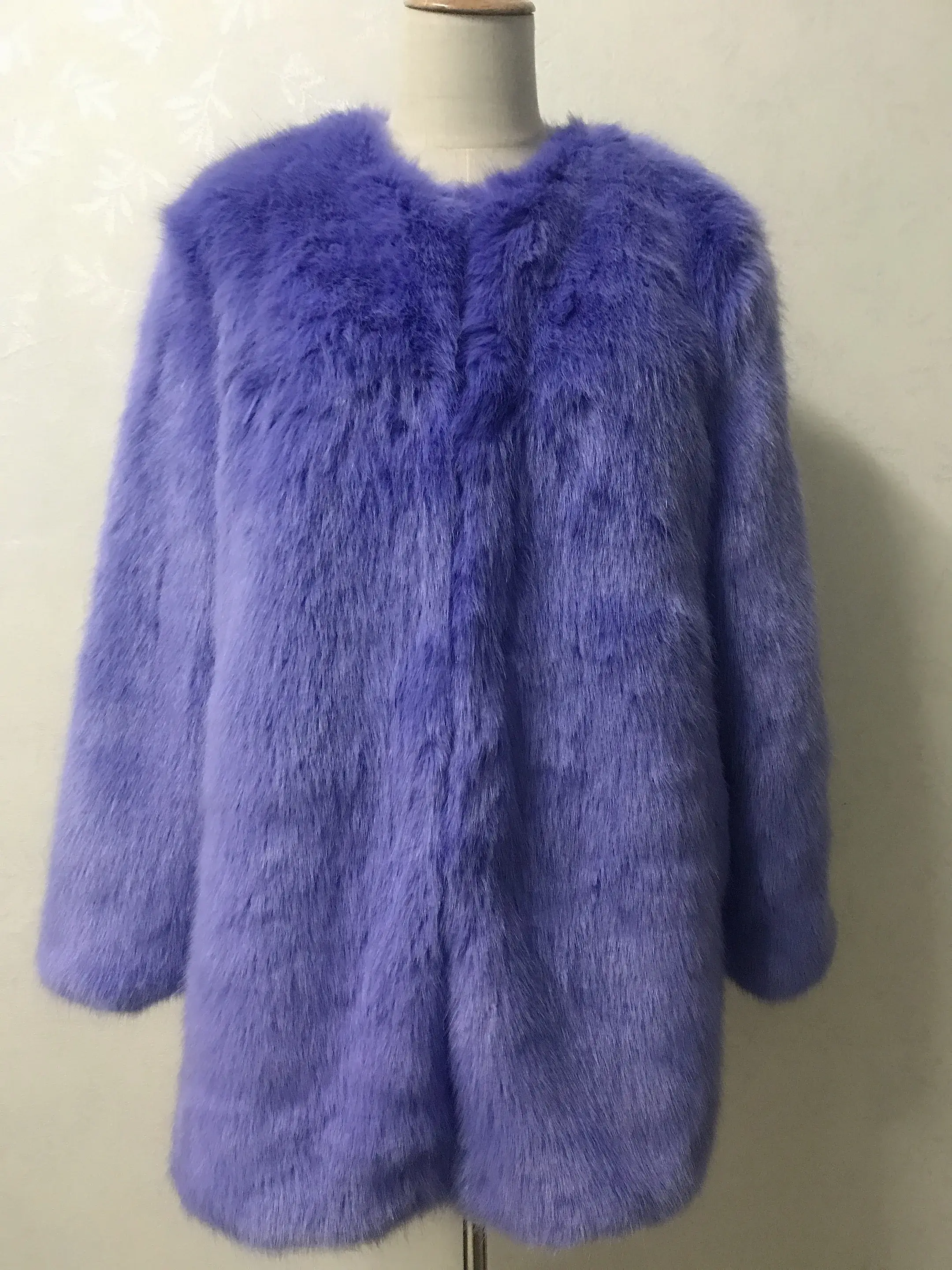 Women Purple Shaggy Faux Fox Fur Long Sleeve Jacket Coat for wholesale on Faire5