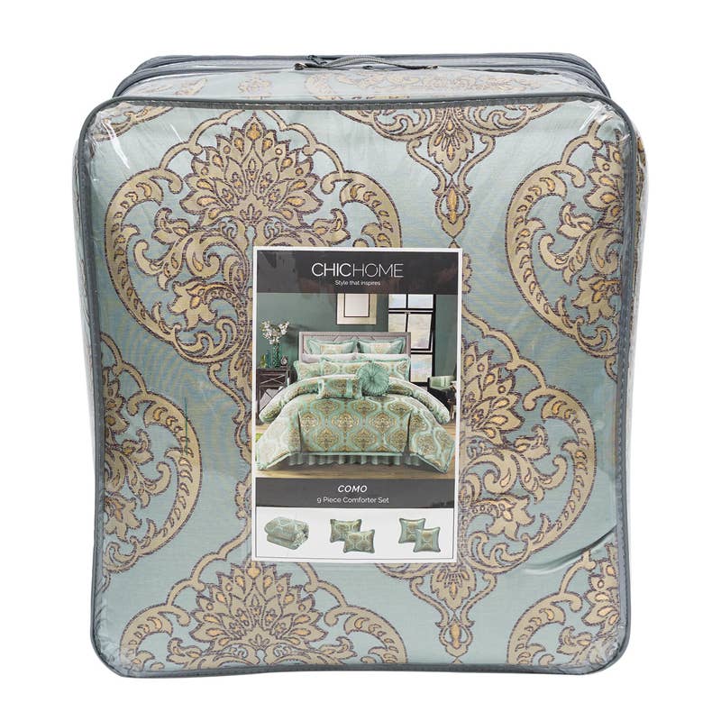 Deluxe Import Trading - Wholesale Bedding Set - Chic Home Como 9 Piece Blue King Comforter Set0
