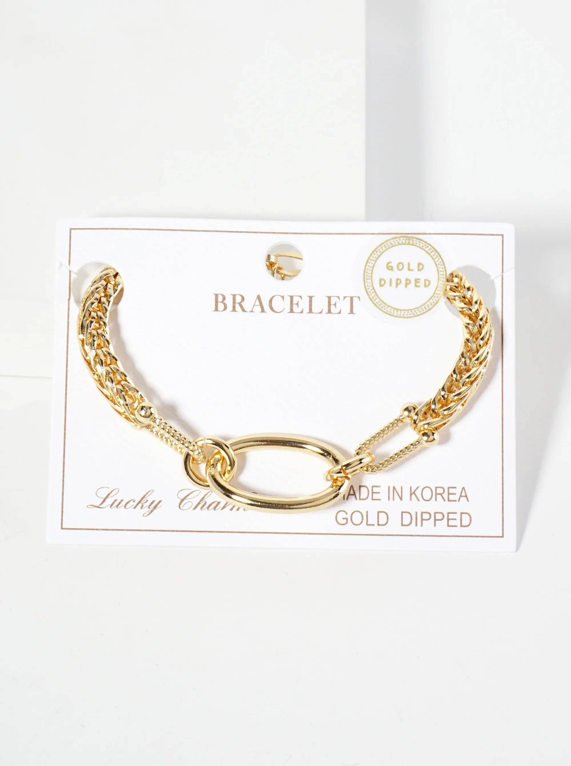 Wild Honey - Wholesale Link & Chain Bracelet - 18K-Gold-Dipped Polished Brass 5mm Wheat-Chain Bracelet With 25mm Oval Accents1