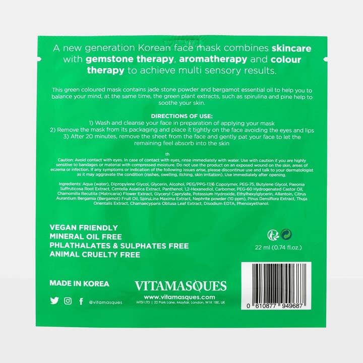 Vitamasques UK - Vendita all'ingrosso Maschera viso - Maschera viso in tessuto di giada 4-in-1 terapeutica4