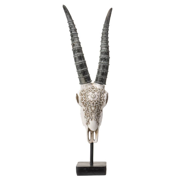Pacific Trading – Estatueta decorativa por atacado – Crânio Decorativo de Órix Africano Entalhado1