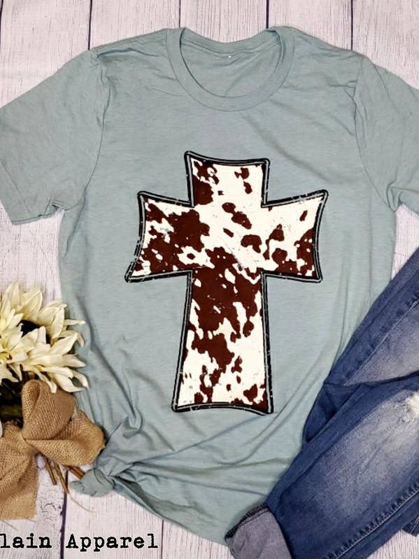 Tee-shirt croisé imprimé vache pour la vente par Plain Apparel Tees