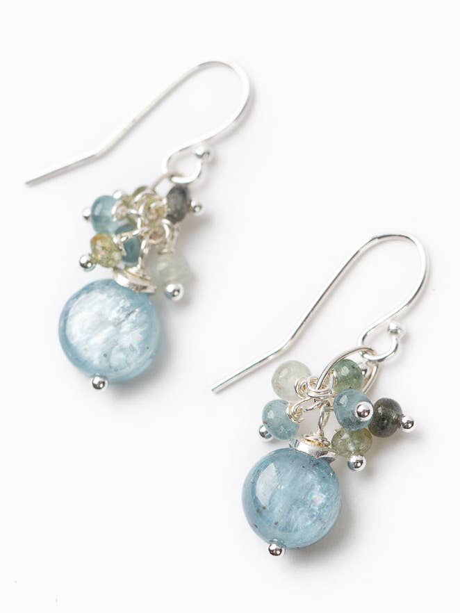 Ripple Kyanite, Silver Cluster Earrings for wholesale by Anne Vaughan Designs Jewelry