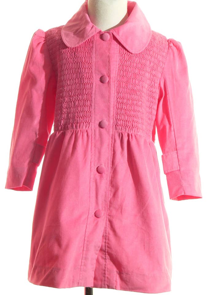 Hello Bebes! - Wholesale Coat - Kids - Pink Corduroy Smocked Coat with Big Buttons2