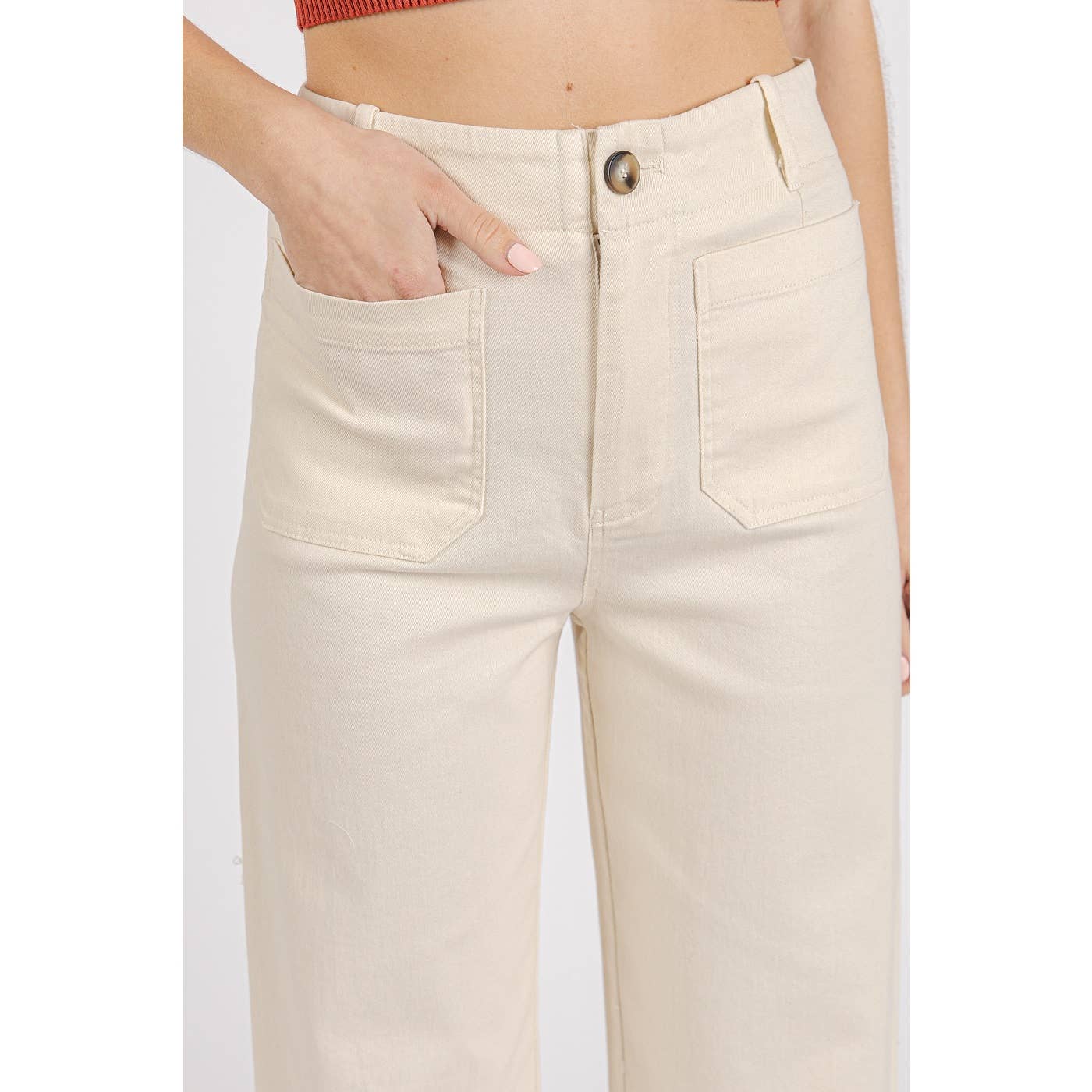 mittoshop - Wholesale Pants - Women's - TWILL PATCH POCKET HIGH RISE WIDE LEG PANTS17