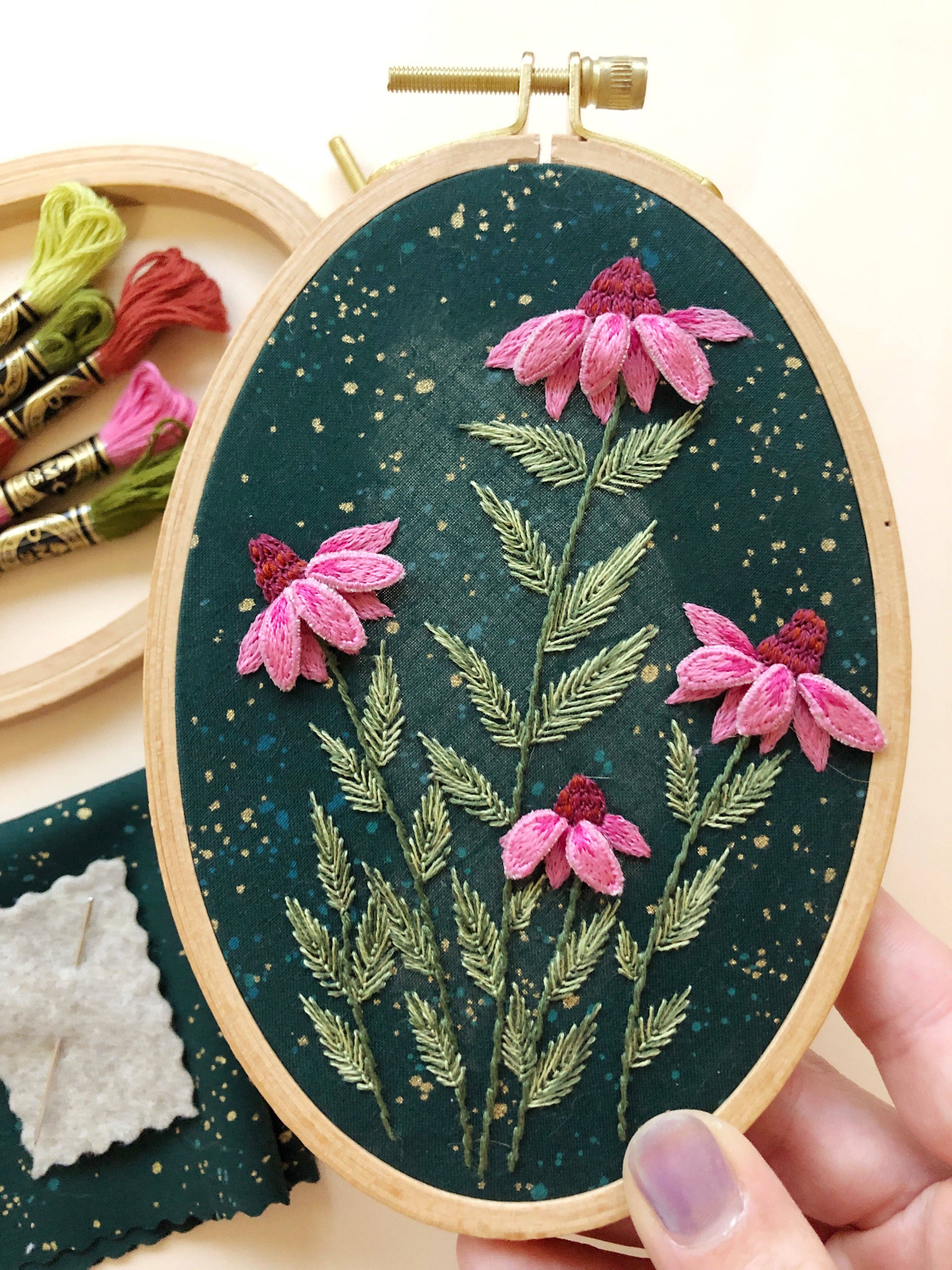 MCreativeJ - Wholesale Embroidery/Cross Stitch Supplies - 3D Coneflowers - Floral Embroidery Kit for Intermediate Stitchers1
