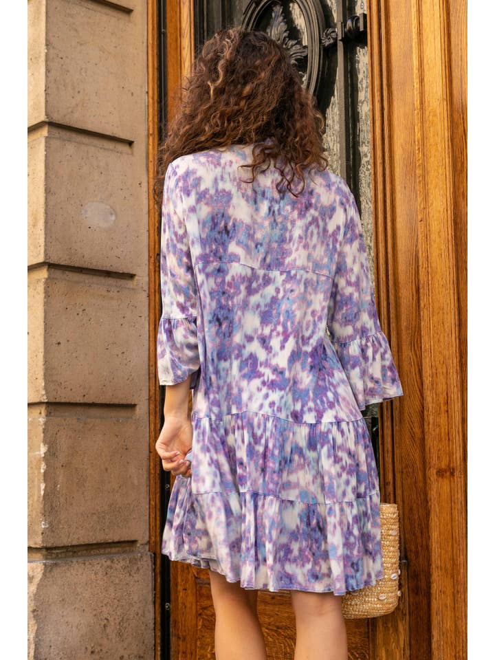 Azul Vestido midi estampado, corte holgado y acampanado, cuello en V, de venta al por mayor en Faire