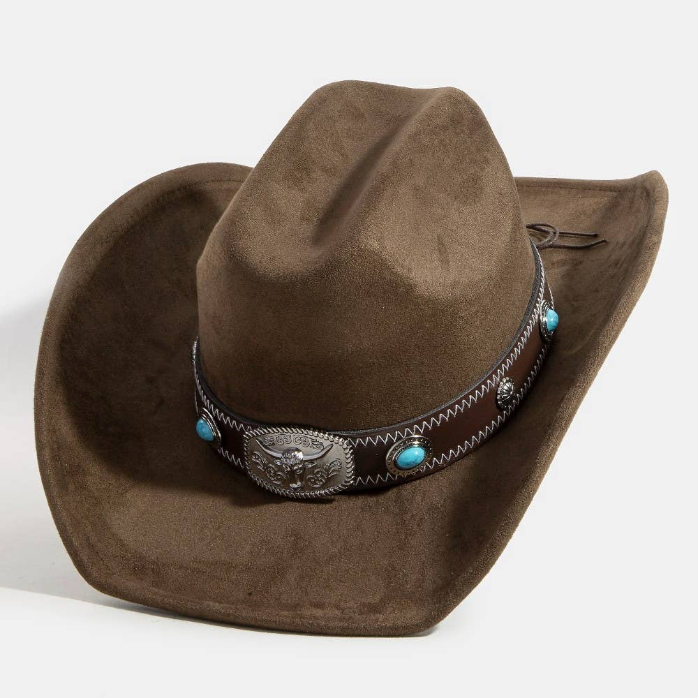 Collections by Fame Accessories - Wholesale Cowboy Hat - Women's - Longhorn Concho Strap Cowboy Hat8