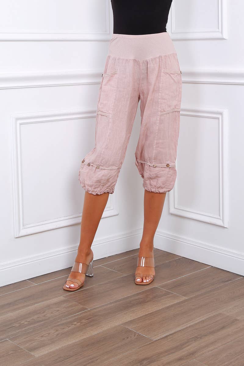 Happy look - Wholesale Shorts - Women's - Linen cropped pants with 4 pockets3