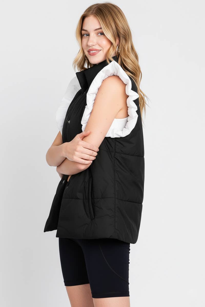 Sewn and Seen - Wholesale Outerwear Vest - Women's - PUFF SNAP BUTTON COLORBLOCK HIGH NECK VEST16