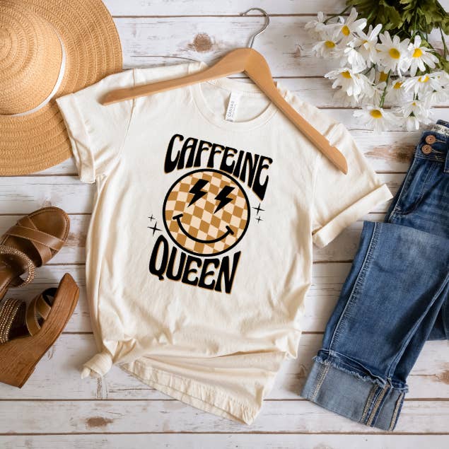 Women's Graphic Tee, Caffeine Queen for wholesale by Crafty Mamas Creationz