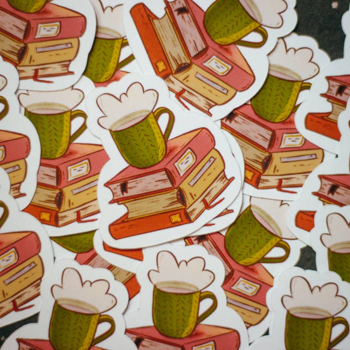 Books and Tea Sticker for wholesale by ClementineDraws