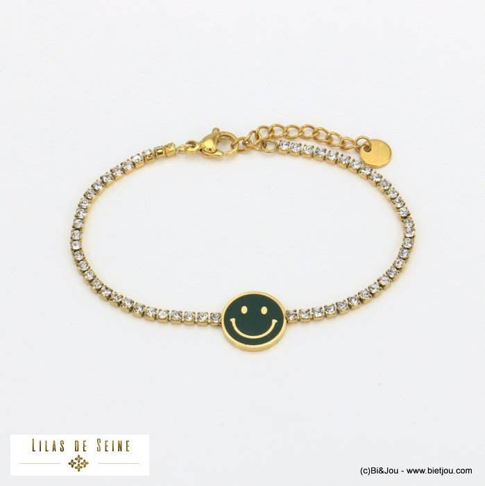 Lilas de Seine – wholesale Berlockarmband – Armband i rostfritt stål med smiley i emalj och strass för kvinnor 02215534