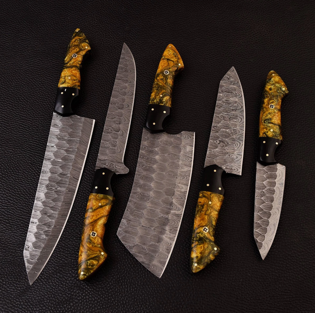 Bravohandicrafts - Wholesale Knife Set - Custom Handmade HAND FORGED DAMASCUS STEEL CHEF KNIFE Set5