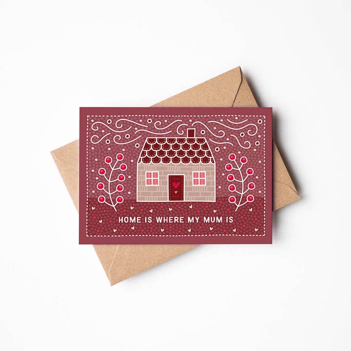 Pink Beautiful 'Home Is Where My Mum is' Mother's Day Card for wholesale by Jess A Little Creative