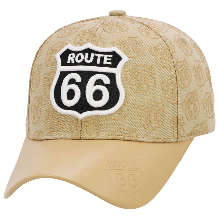 Cap Zone - Wholesale Baseball Cap - Unisex - Route 66 Print Vegan Leather Curved Brim Baseball Cap8