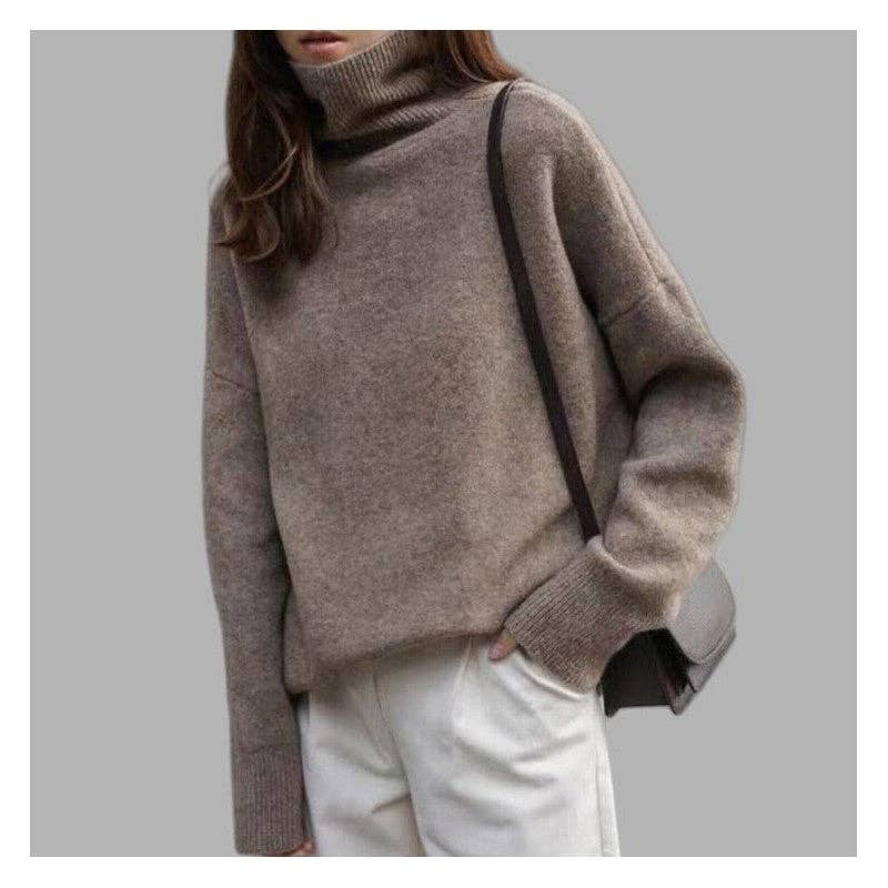 Plush Looks - Vente Pull en maille – femme - Pull ample à col montant uni2