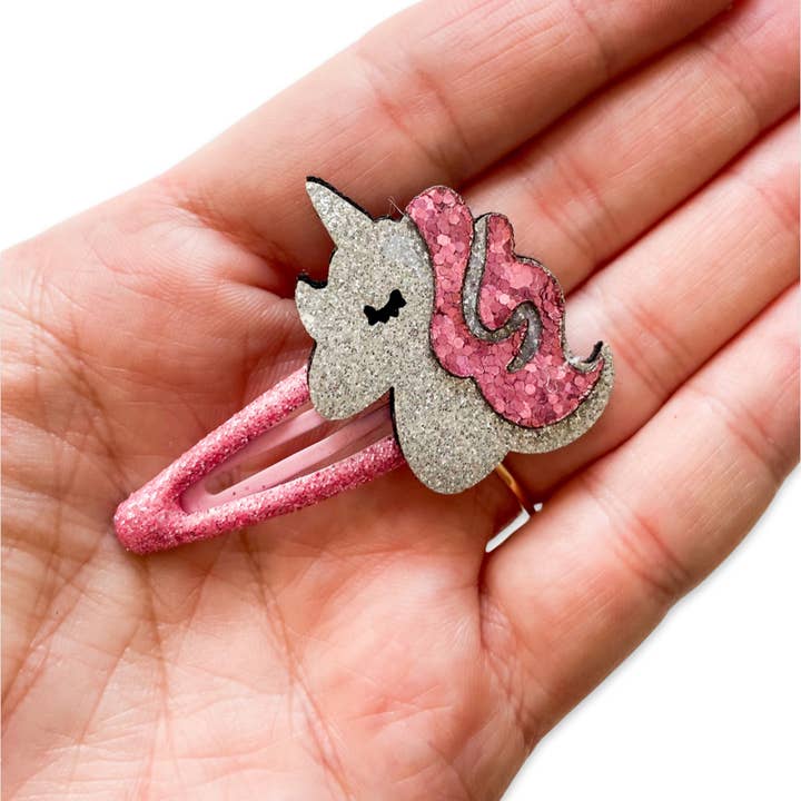 Shantiques Mini Creations – Großhandel Haarclip – Kinder – Snap Clips - Glitzerndes Einhorn/Regenbogen