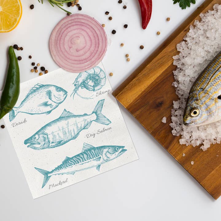 European Excellency - Wholesale Disposable Napkin - Big Catch Cocktail Napkins - Fish Nautical Paper Napkins4