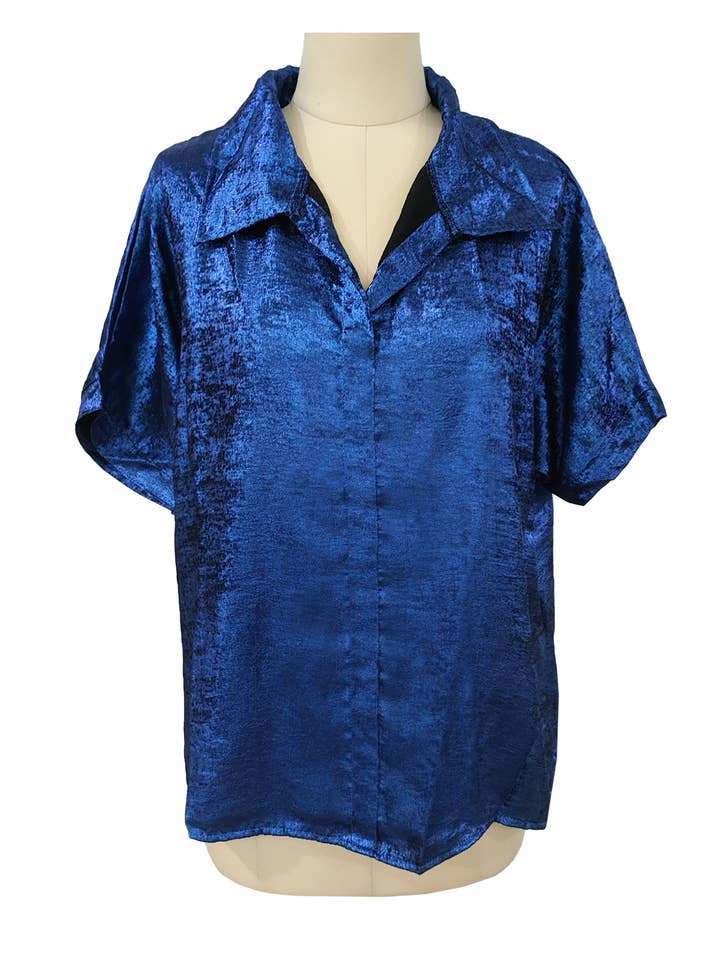 Rosa Clothing - Wholesale Blouse - Women's - Smart Metallic Textured short sleeve blouse pullover