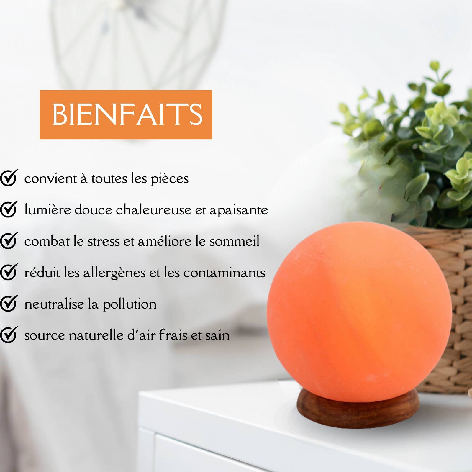 Zen'Arôme - Vente Lampes à sel - Lampe Sel de l'Himalaya Sphère sur prise USB + éclairage Led2