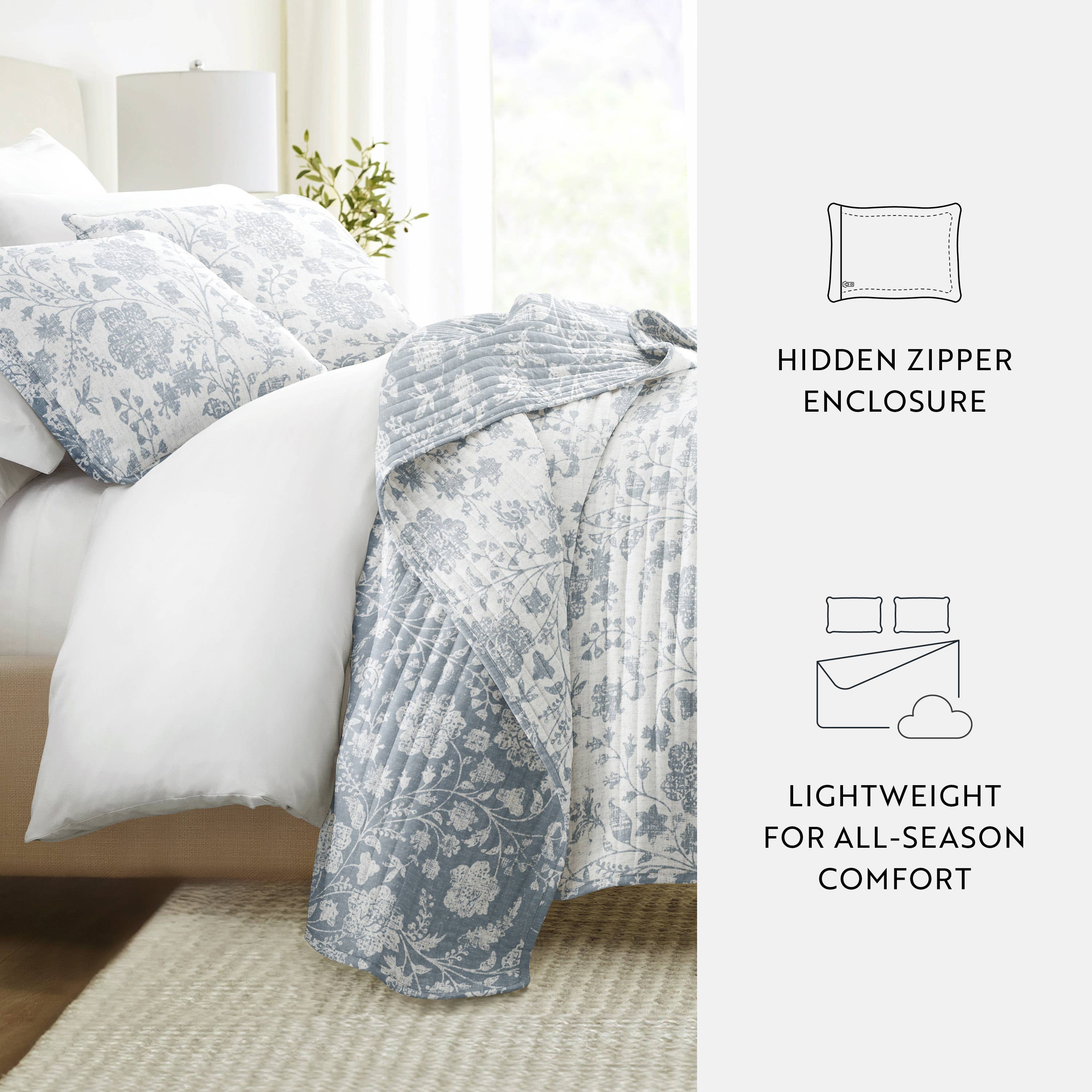 ienjoy Home - Vente Courtepointe - Ensemble de couette réversible à motifs floraux texturés toutes saisons22