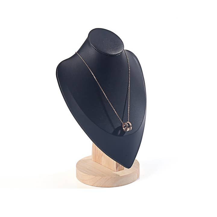 Zakka - Wholesale Jewelry Stand & Display - Wood Neck Bust Form Necklace Display Black Leather 3 Sizes