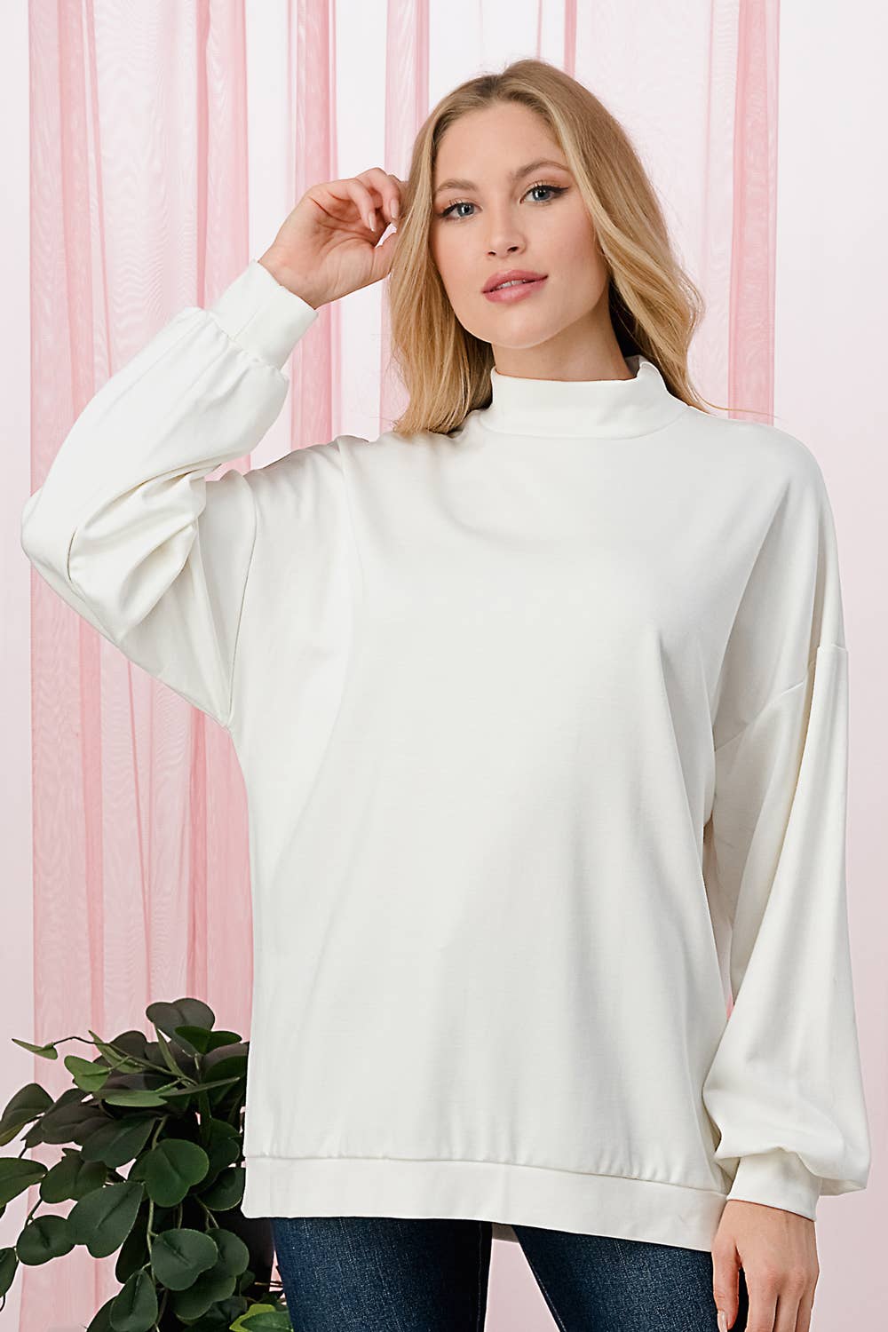 Tres Bien, Inc - Wholesale Sweatshirt - Women's - MOCKNECK, L/S SWEATER BRANDY TOP5