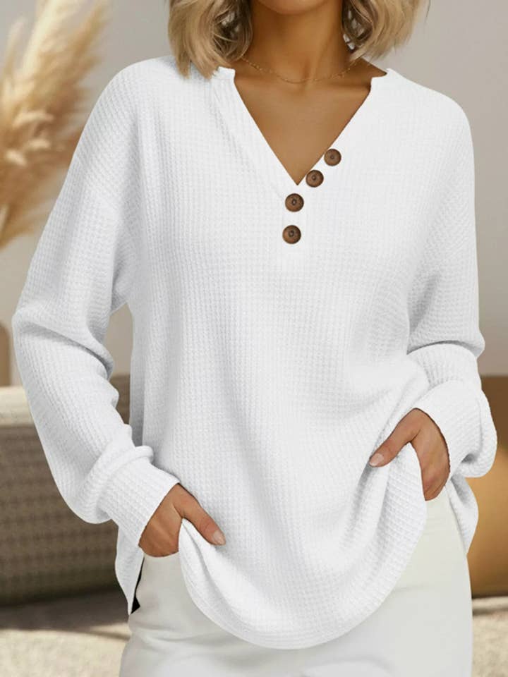 Full Size Casual Waffle Knit Long Sleeve T-Shirt Plus Size for wholesale by React Activewear