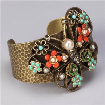 Butterfly and Flowers Cuff Bracelet OL_BR177 for wholesale by Sweet Romance Jewelry