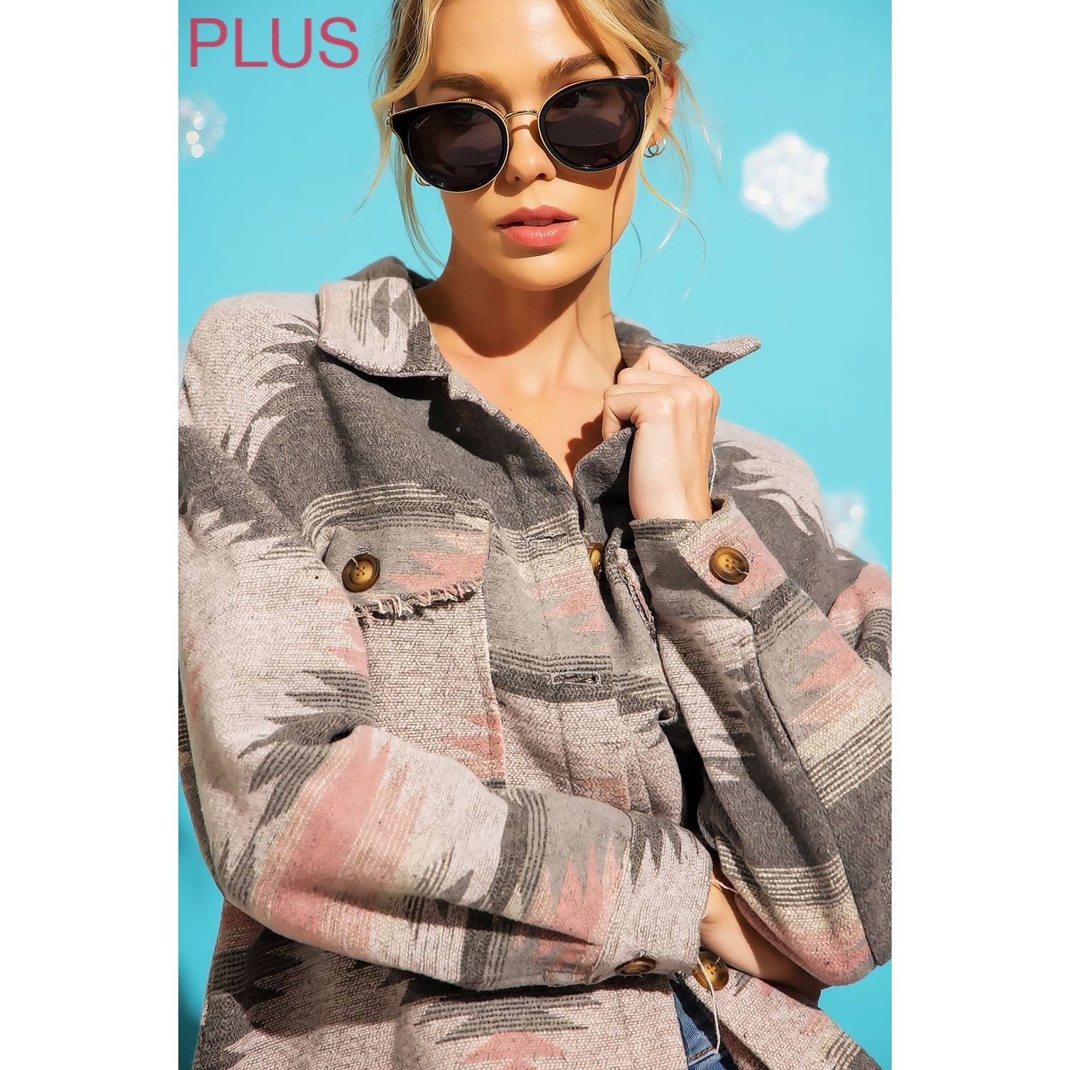 Sweet Generis - Wholesale Shirt Jacket/Shacket - Women's - PLUS LONG TRIBAL AZTEC BUTTON DOWN SHIRT JACKET SHACKET16