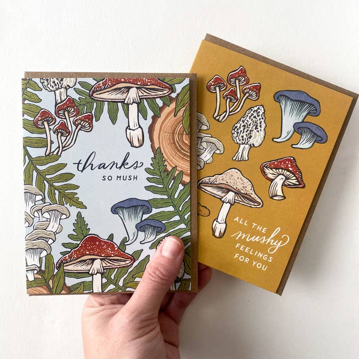 Root & Branch Paper Co. - Wholesale Love Card - All the Mushy Feelings for You - Mushroom Love Card