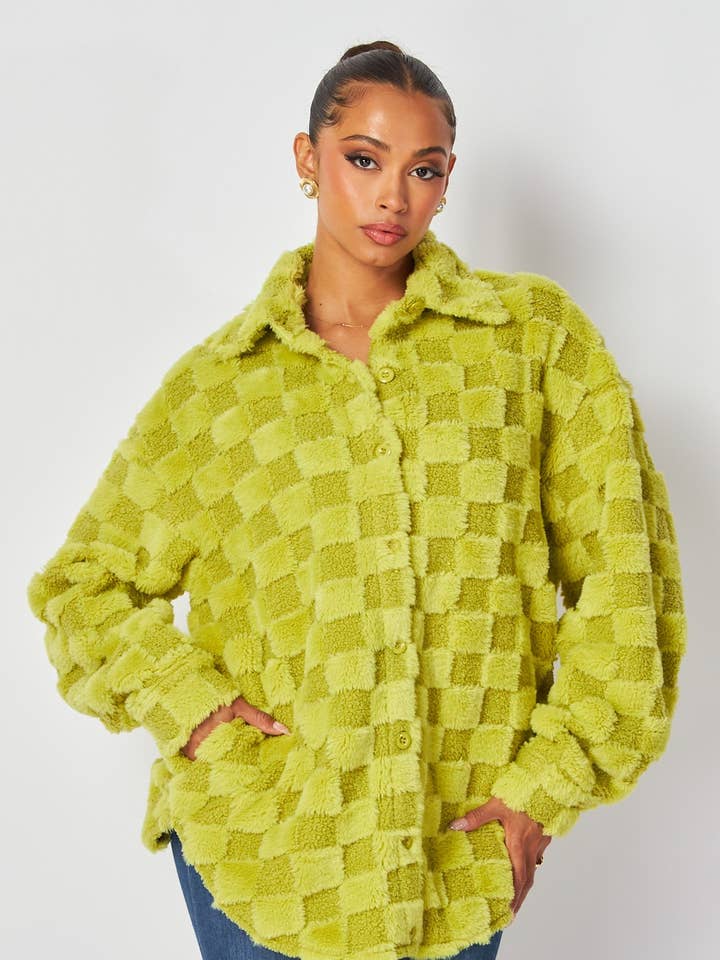 Hot & Delicious – wholesale Skjortjacka/jackett – Dam – Nelly Rutig Faux Päls Fleece-schacket (HDJ32253)