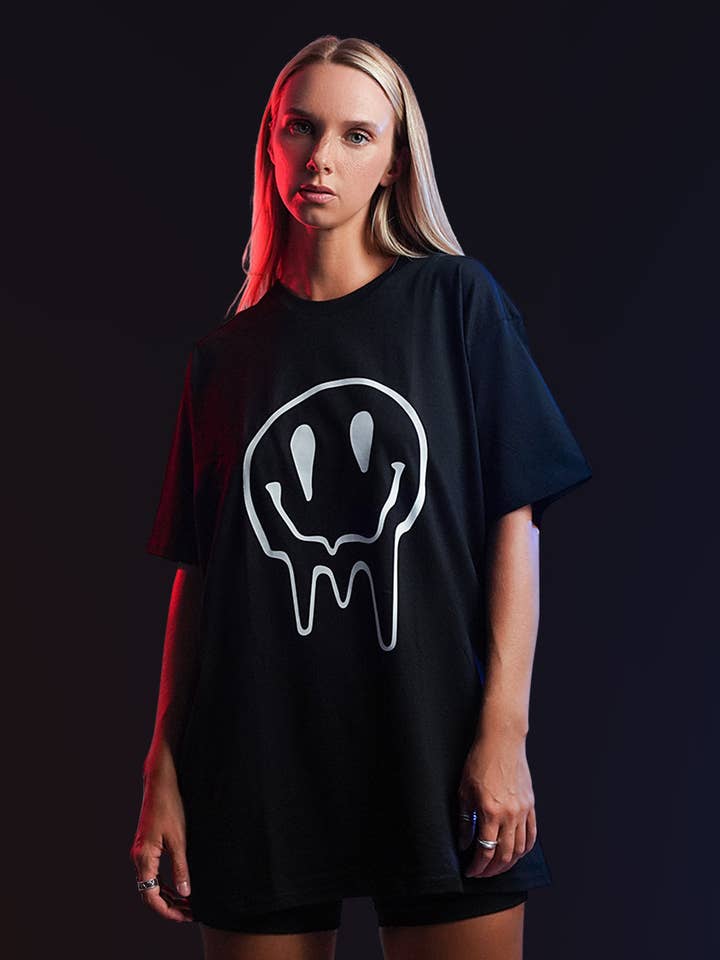 Acid Smiley dames T-shirt in zwart voor wholesale door RAVE Clothing