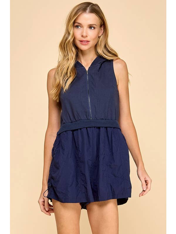 TCEC - Wholesale Romper - Women's - CP10102-Stylish Hooded Romper With Mixed Media Fabric