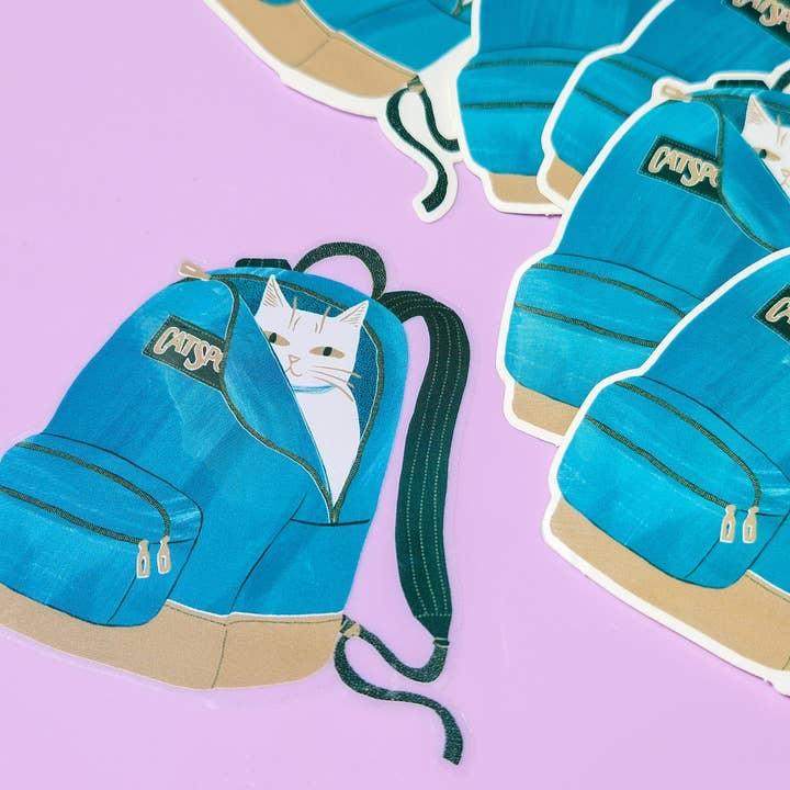 Bromstad Printing Co. - Wholesale Sticker - CatSport Backpack Cat - Clear Sticker1