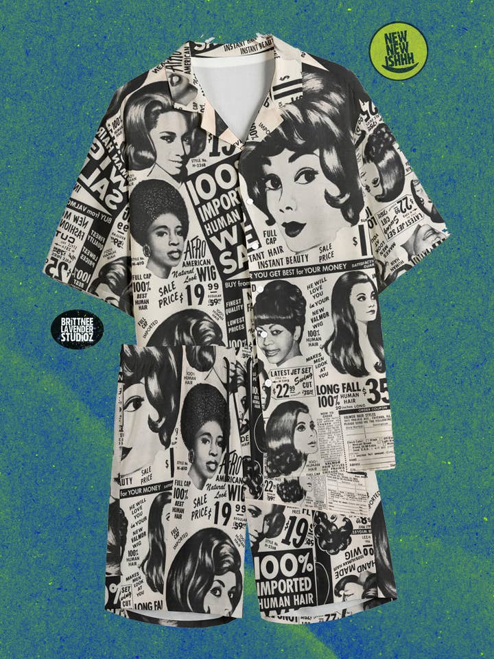 Vintage Newspaper Matching Set, Sixties Lounge, Retro Resort for wholesale by City and Flower Collage