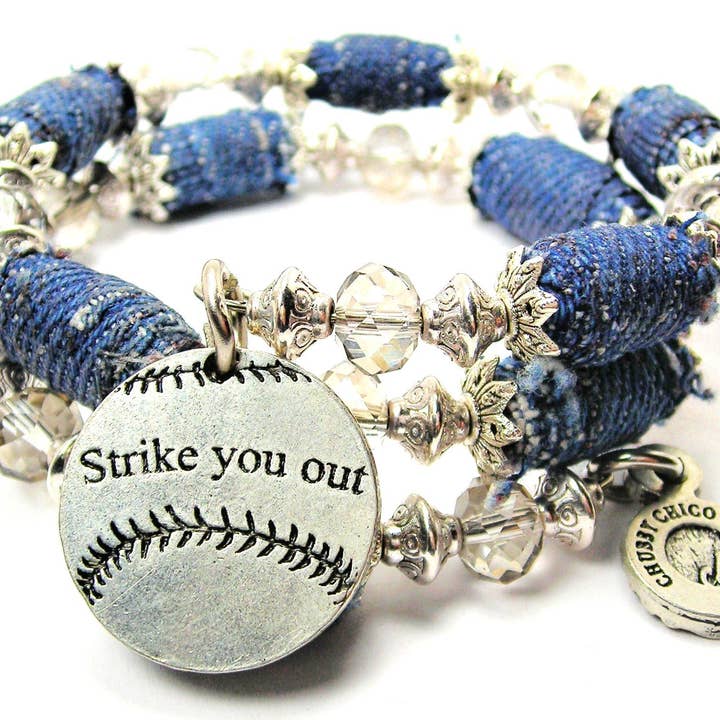Strike You Out Baseball Softball Jean Beaded Wrap Bracelet for wholesale by Chubby Chico Charms