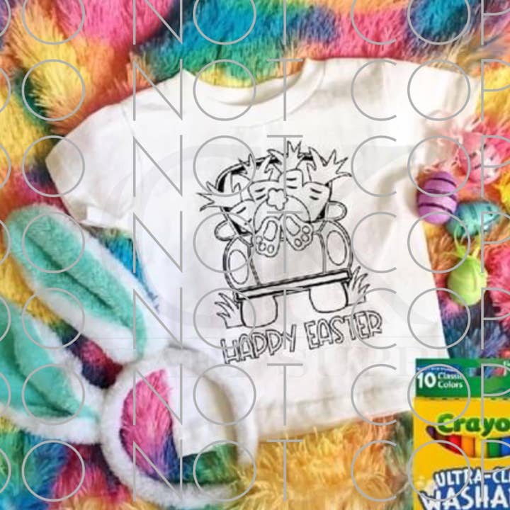 Feuille de coloriage de Pâques avec lapin de dos dans un camion Couleur unique (Jeunesse) pour la vente par Heat Transfer Hub