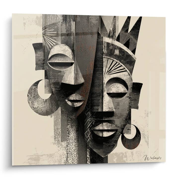 Stilisierte afrikanische Masken Tafel - Ahnen-Erbe - Afrikanische Stammeskunst Edition für den Großhandel von Walensky