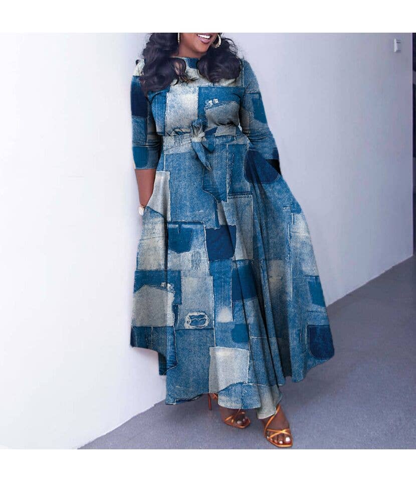 pinkblu02 - Wholesale Dress - Women's - Elegant Lace-Up Long Sleeves All Over Print Dresses1