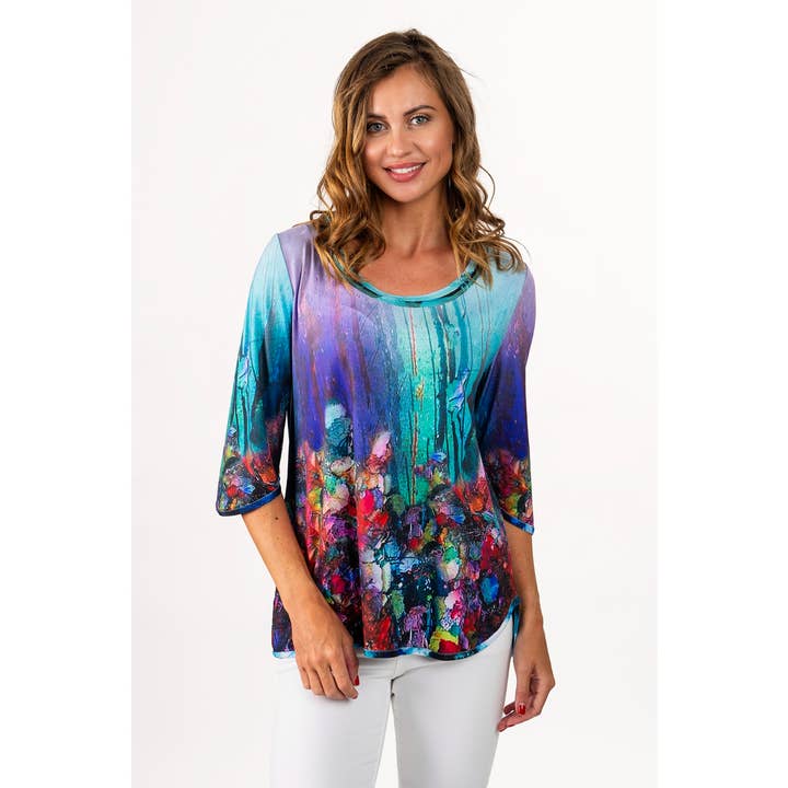 Reversible round neck top with curved side hem for wholesale by Lemon Grass