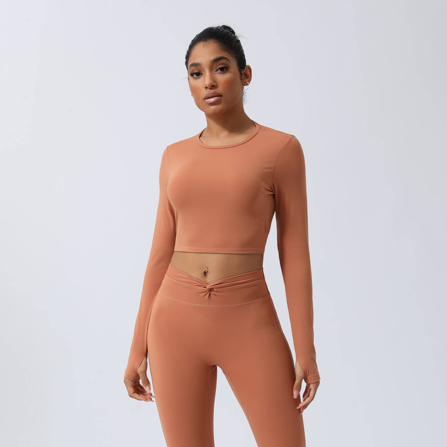 Sodalemon - Wholesale Athletic top – Women′s - Women Back Twist Sport Crop Long Sleeve Shirt0