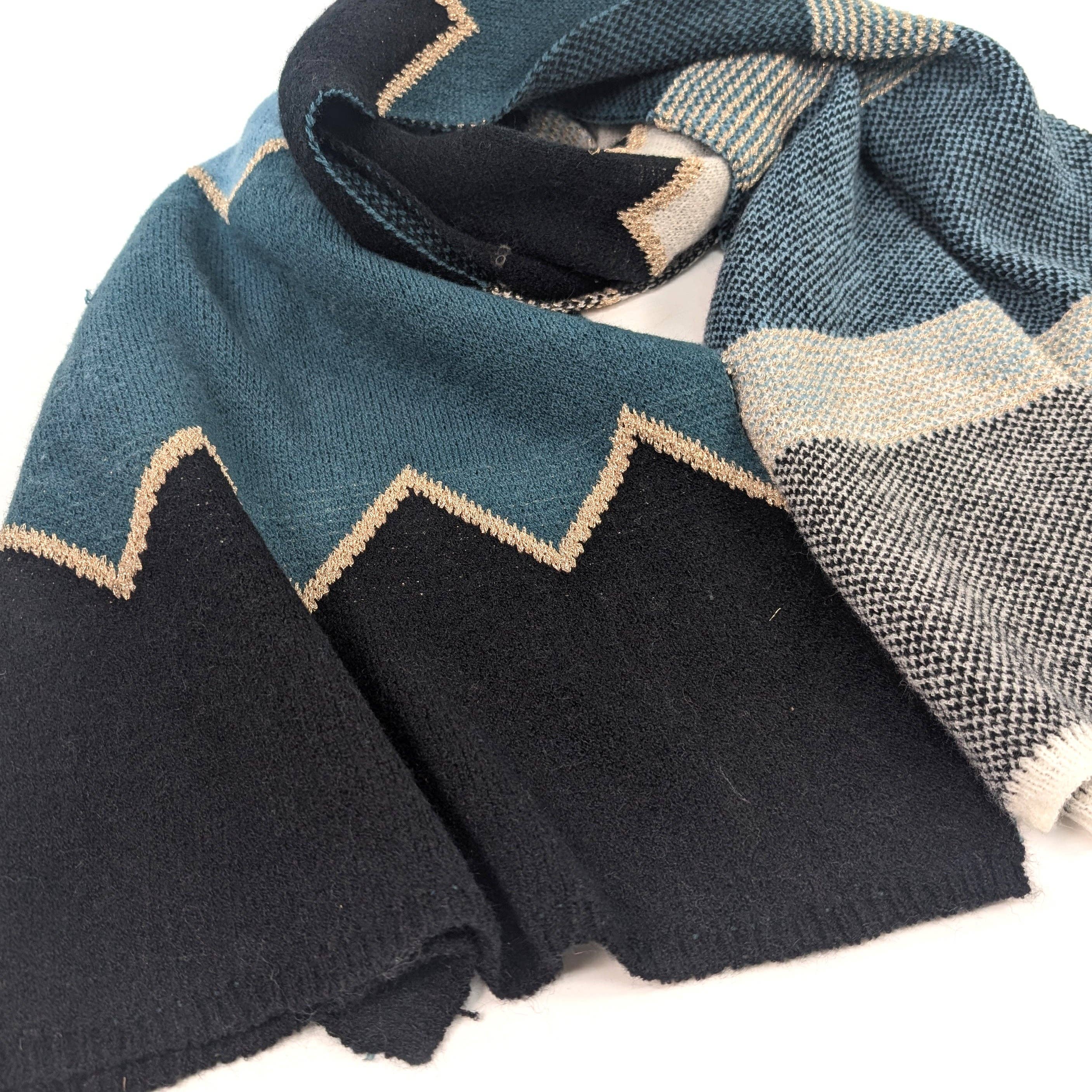 Black Ginger - Wholesale Scarf - Women's - Candi - Knitted ZigZag Scarf (55x180cm) - Blues2