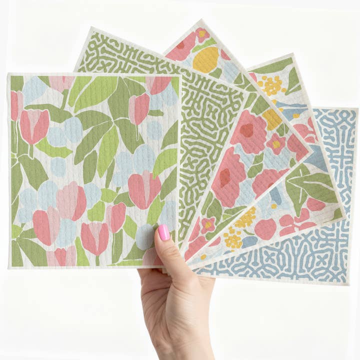 Swedish Dishcloths Reusable Sponge Cloth 5pk - Floral for wholesale by Elyn