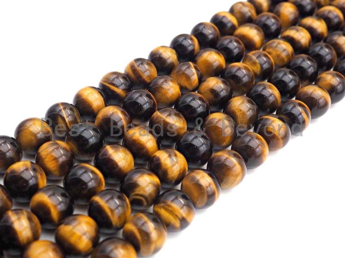 BestBeads&Beyond – Großhandel Perlen – AAA Top Qualität natürliches gelbes Tigerauge, 6 mm/8 mm/10 mm/12 mm/14 mm rundes glattes gelbes Tigerauge, 15,5 „voller Strang, SKU #UA893
