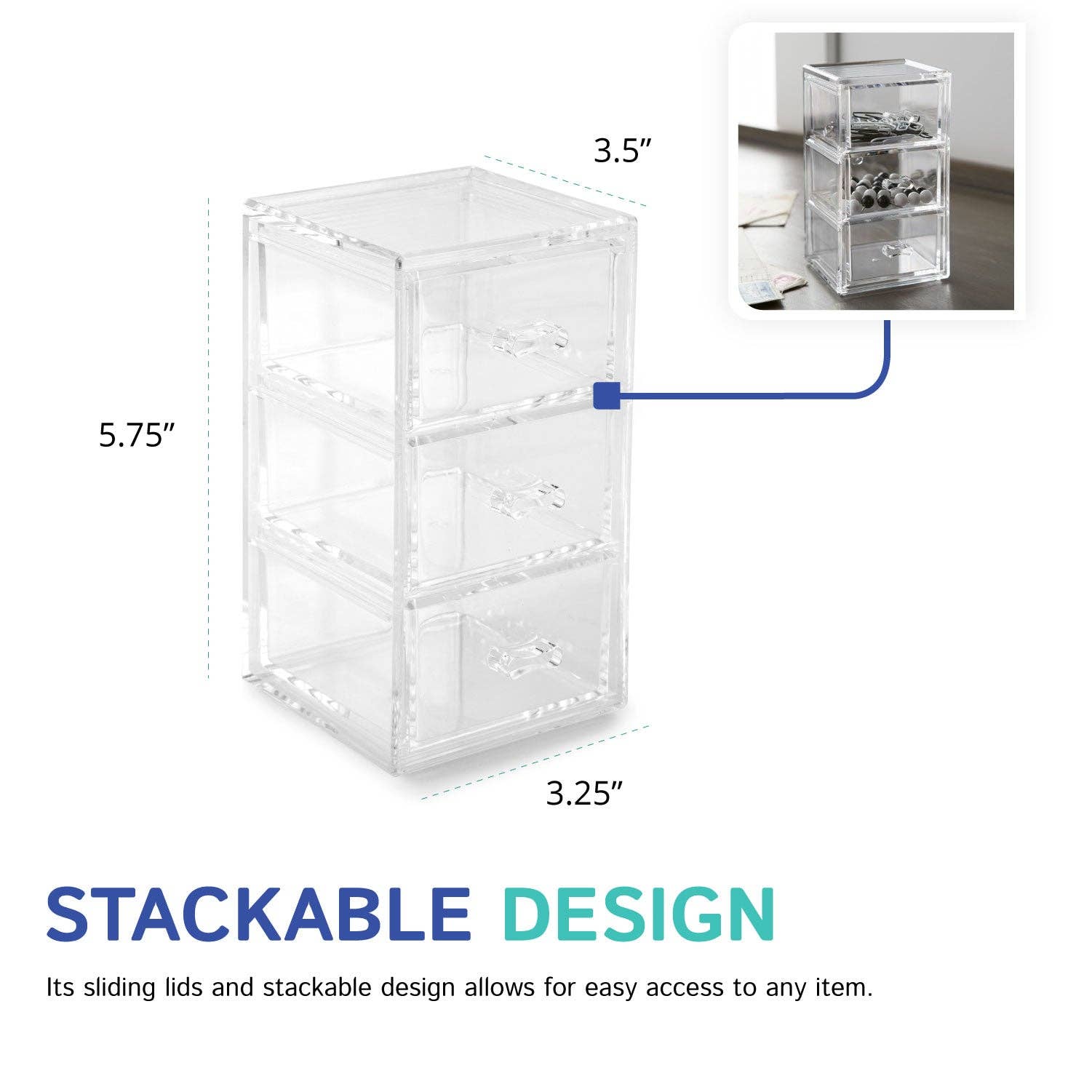 Huang Acrylic - Wholesale Jewelry Box/Organizer - Upright 3-Drawer Chest (Stackable)1