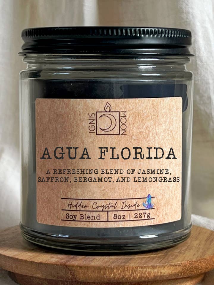 Agua Florida Candle - 8 oz Glass Hidden Crystal - Glass Jar for wholesale by Ignis Moon