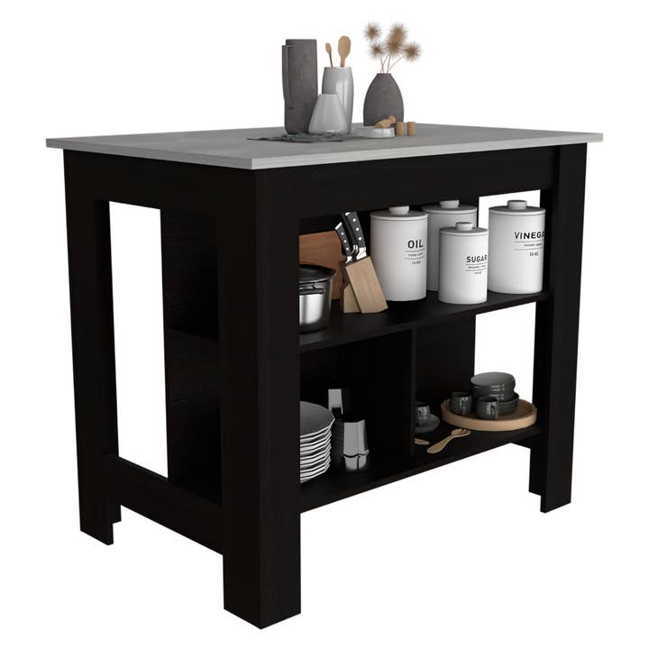 Treevol Furniture - Wholesale Kitchen Storage/Organizer - Kitchen Island Dozza, Kitchen, Black / Ibiza Marble